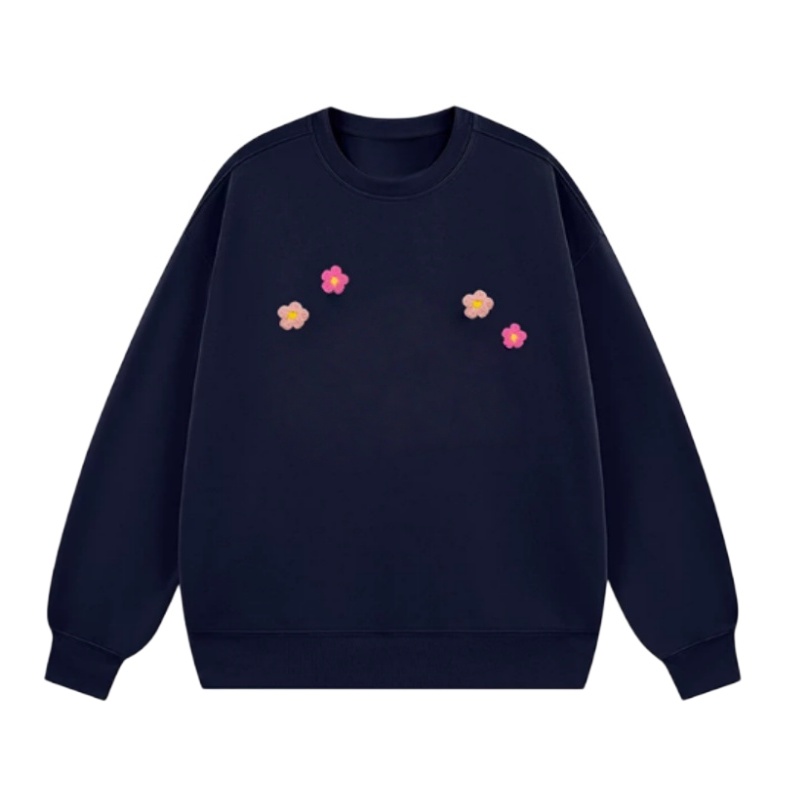 Flocked Floral Sweatshirt — Dark Blue