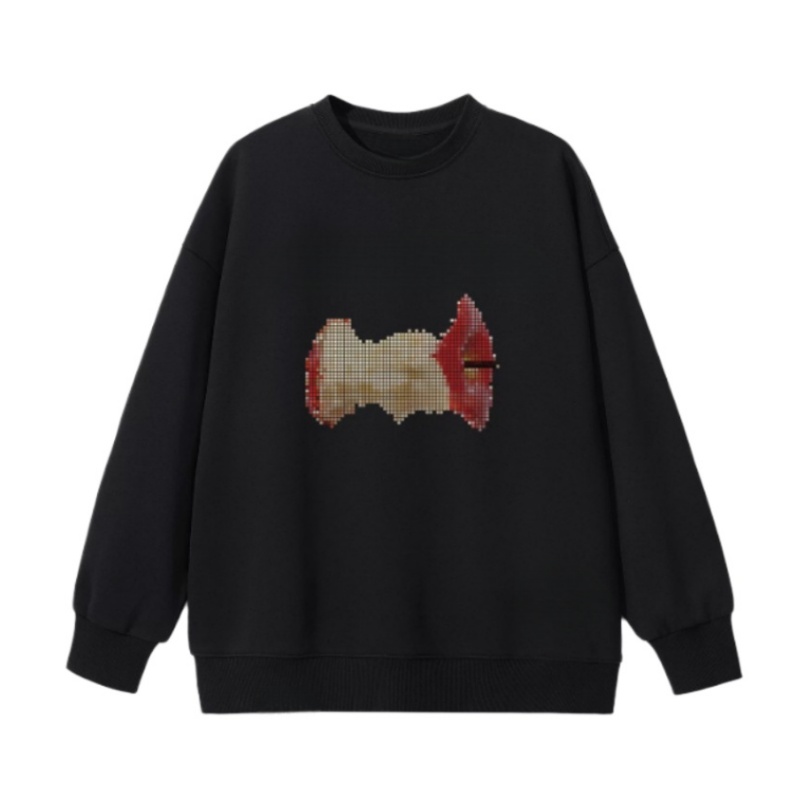 Pixel-Style Apple Core Pattern Sweatshirt — Black