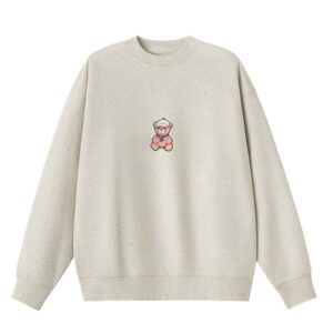 Pink Teddy Bear Pattern Sweatshirt — Heather Grey
