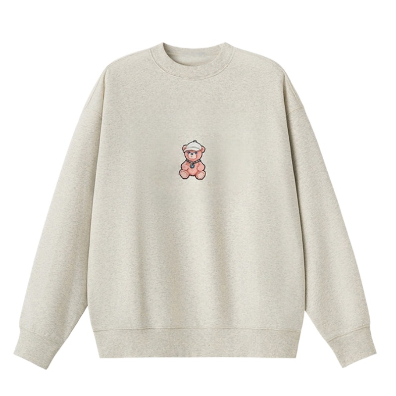 Pink Teddy Bear Pattern Sweatshirt — Heather Grey