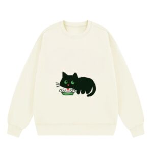 Graffiti Cat Print Sweatshirt — Beige Apricot