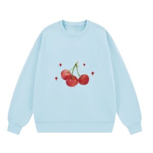 Stylish Sweatshirt With Creative Cherry Print — Blue