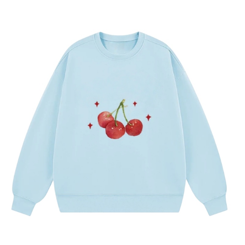 Stylish Sweatshirt With Creative Cherry Print — Blue